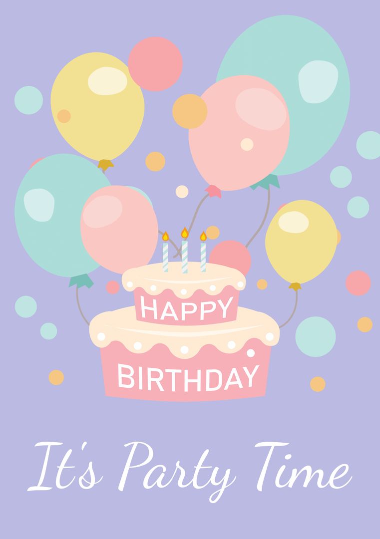 Happy Birthday Card with Floating Balloons and Cake Illustration - Download Free Stock Templates Pikwizard.com