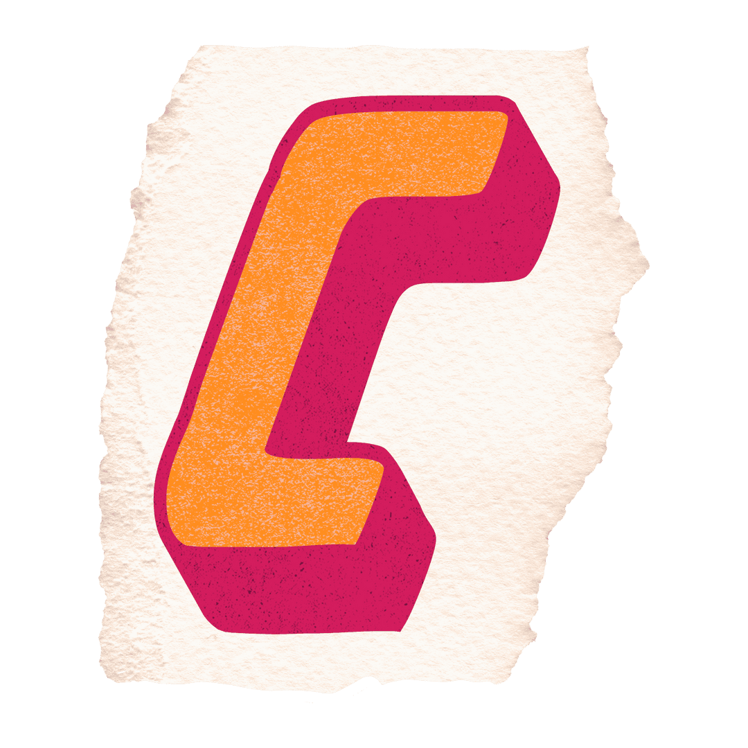 3D Stylized Letter C on Torn Paper Transparent Background