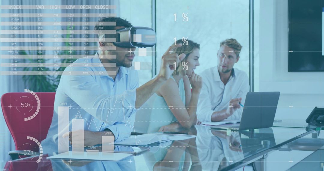 Modern Business Meeting with Virtual Reality and Analytics
