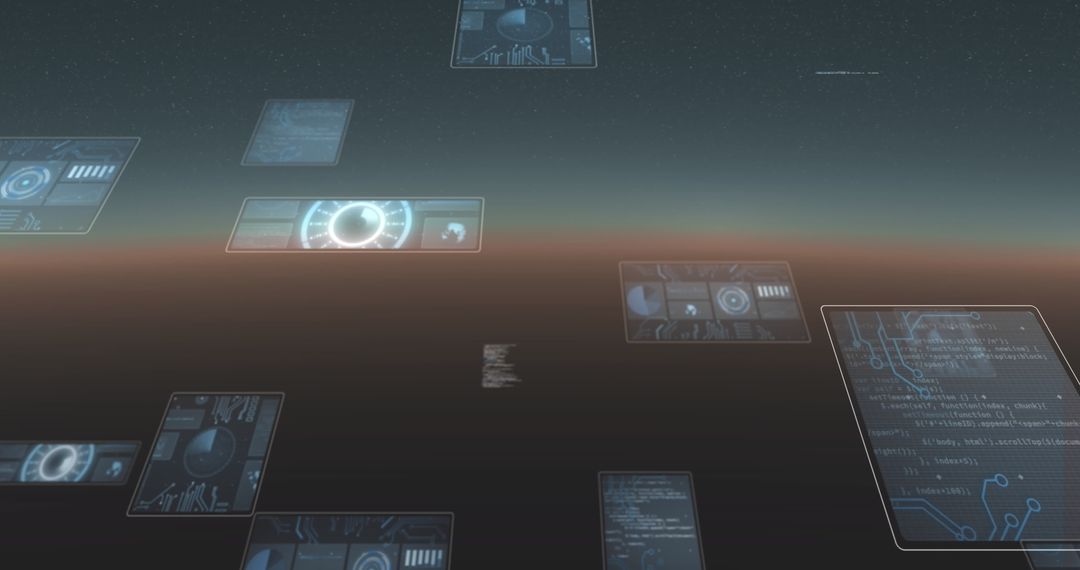 Floating Holographic Data Panels in Futuristic Interface