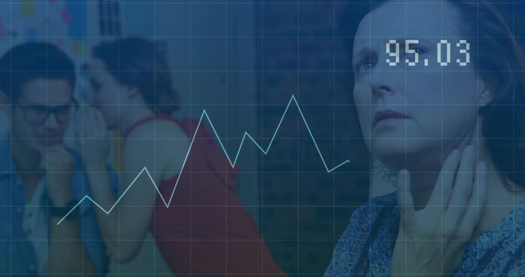 Professional Businesswoman in Office Setting with Data Display and Colleagues