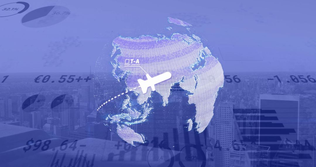 Digital Data Processing Overlaying Global Network and Cityscape