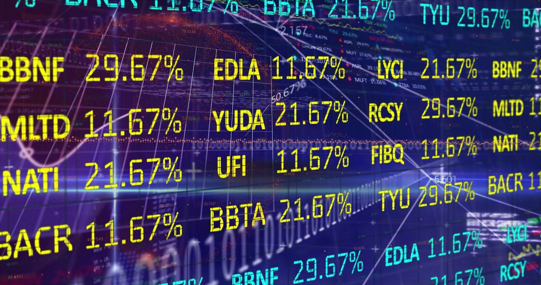 Dynamic Digital Stock Ticker Display with Graph and Code Elements