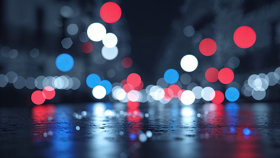 Rain-Slicked Urban Street with Vibrant Bokeh Lights