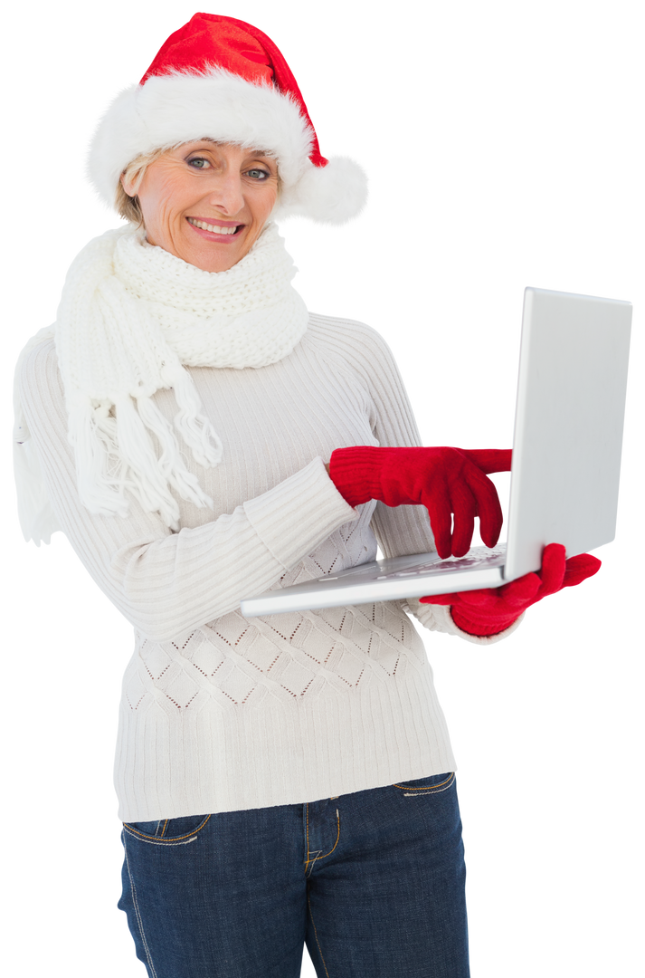 Smiling Woman in Santa Hat Using Laptop Transparent Background - Download Free Stock Images Pikwizard.com