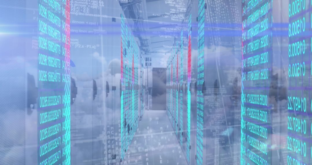Futuristic Digital Data Processing in Server Room