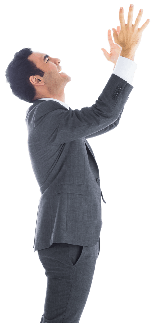 Joyful Businessman with Arms Raised in Transparent Background