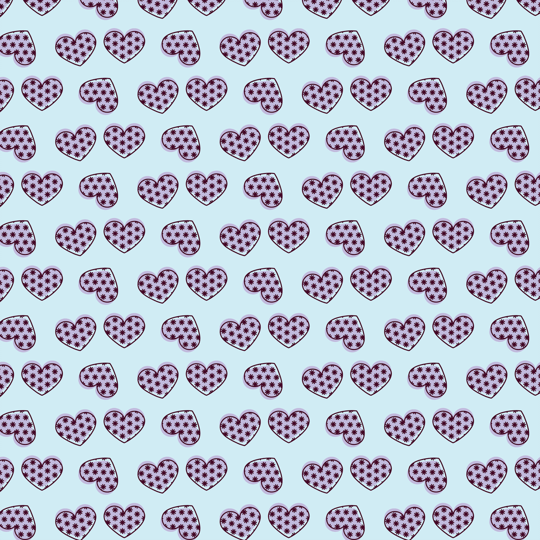 Seamless Colorful Heart Pattern on Transparent Blue Background