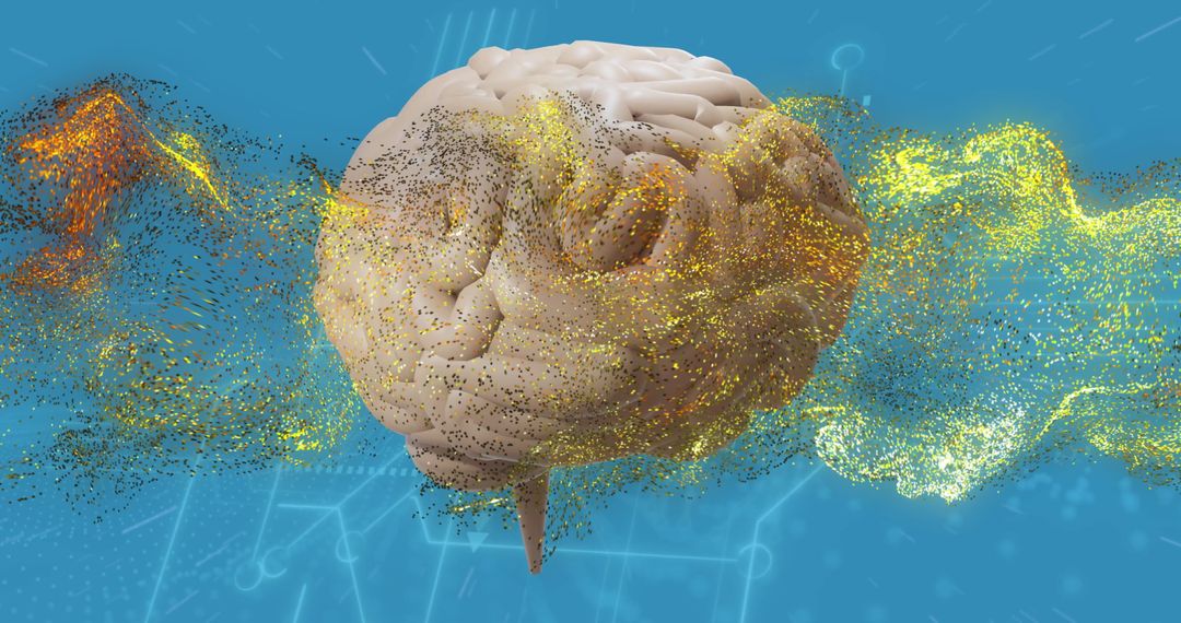 Futuristic Digital Brain with Swirling Particles