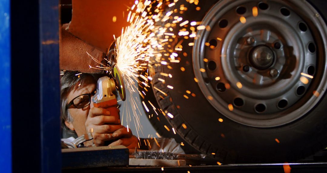 Mechanic Using Angle Grinder on Car Wheel - Free Images, Stock Photos and Pictures on Pikwizard.com