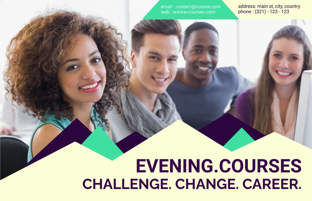 Diverse Group of Students Promoting Evening Education Programs