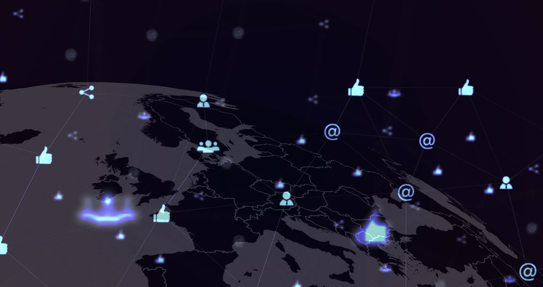 Global Networking with Floating Icons over Digital World Map