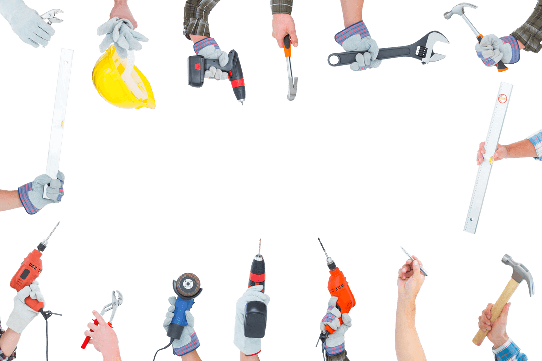 Construction Tools with Copy Space on Transparent Background