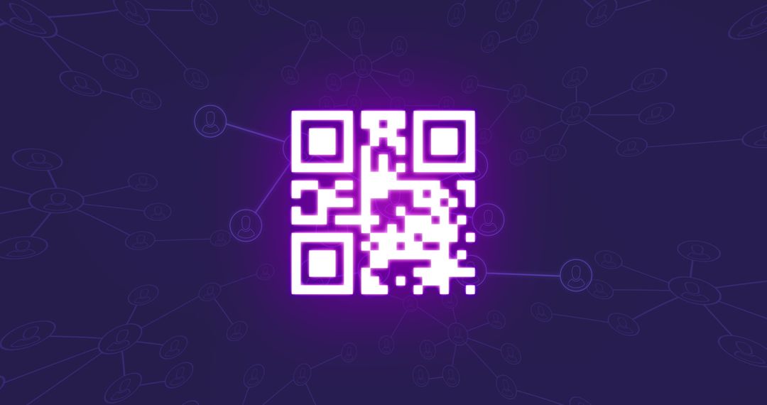Neon QR Code with Digital Connection Network