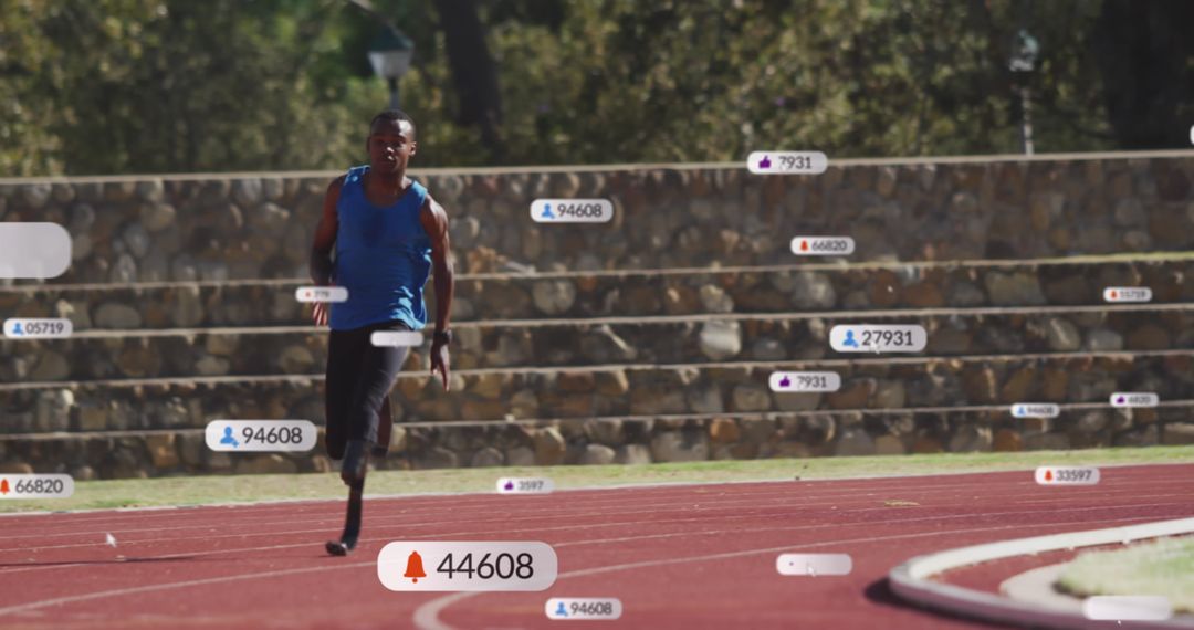 Athlete with Social Media Notifications on Track Inspiring Interaction