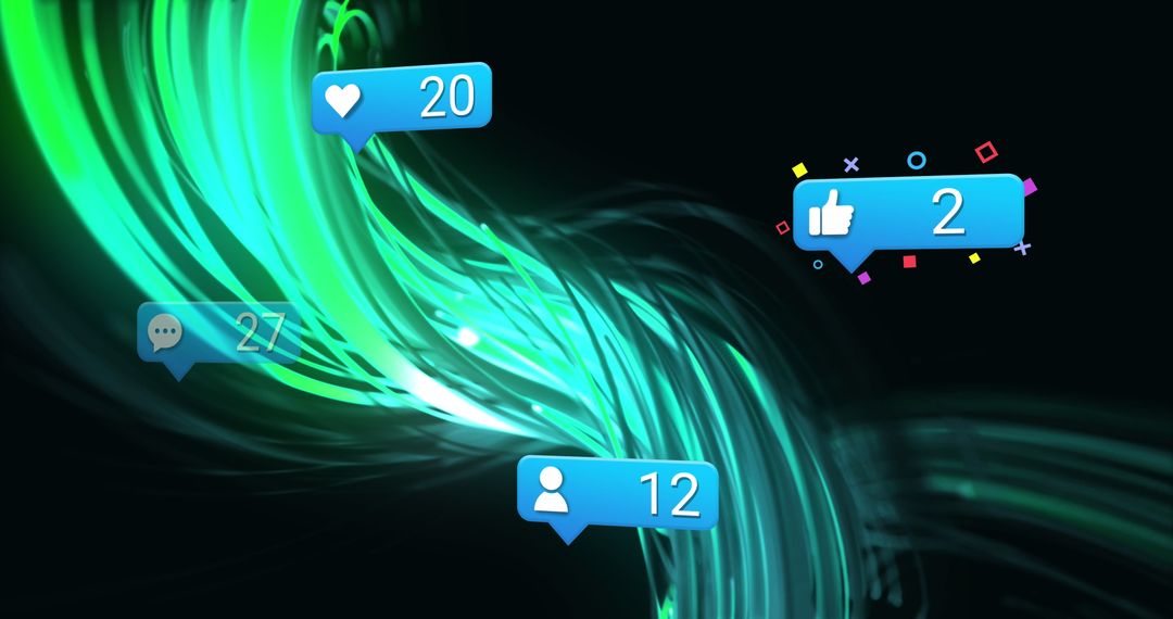 Social Media Reactions Floating on Abstract Swirling Lines