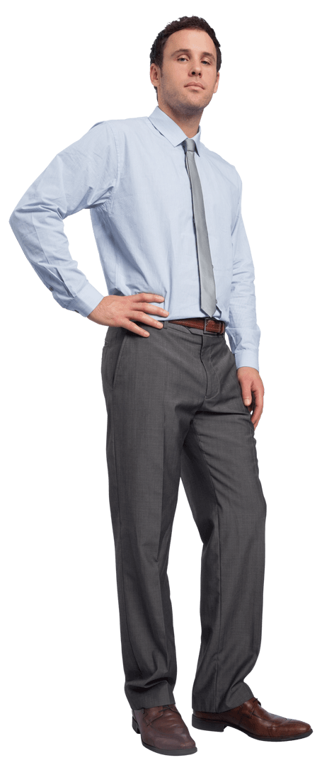 Confident Businessman Standing with Hand on Hip in Transparent Background