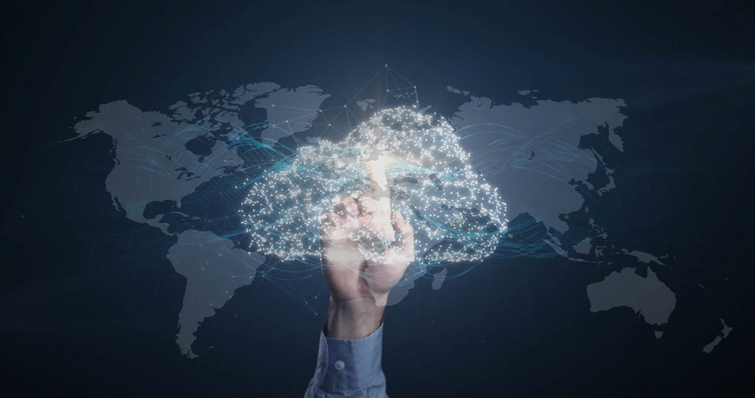 Futuristic Digital Cloud with World Map Background