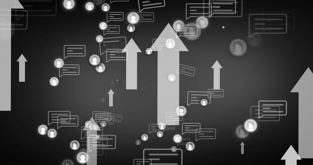 Digital Media Icons and Arrows on Gray Background