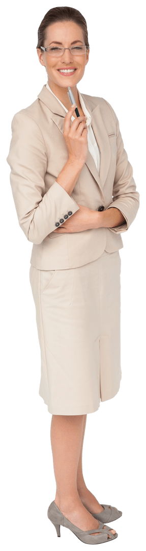 Transparent Background of Smiling Businesswoman Holding Pen