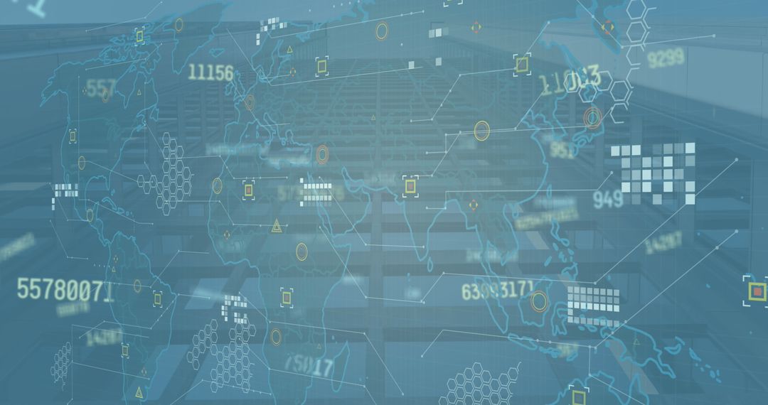 Futuristic Digital World Map with Data Visualization