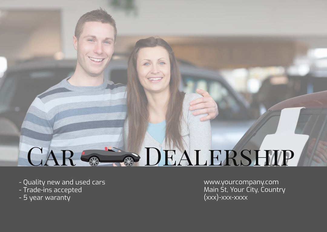 Happy Couple at Car Dealership Promoting Quality and Trust from Pikwizard