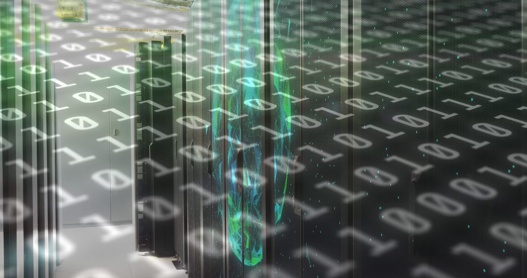 Binary code visualization with data servers in background