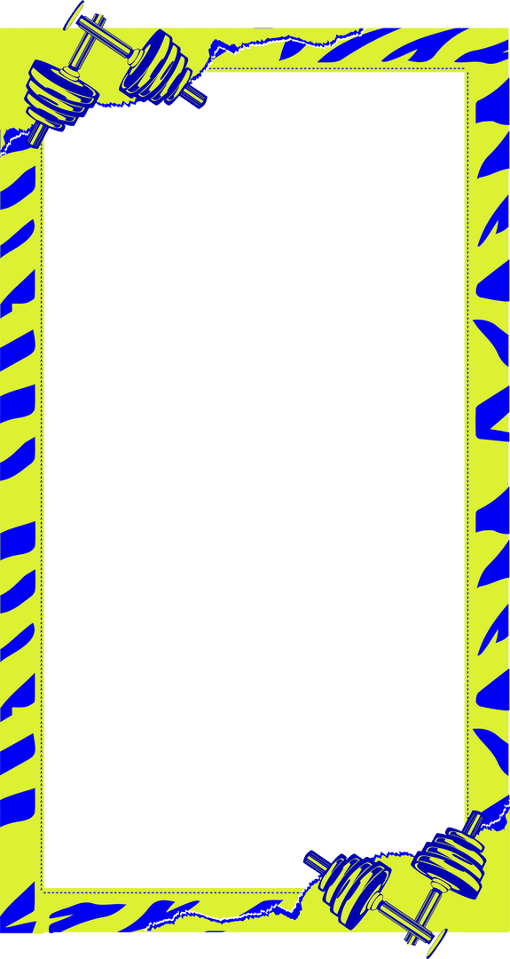 Neon Zebra Stripe Frame with Dumbbells and Transparent Space