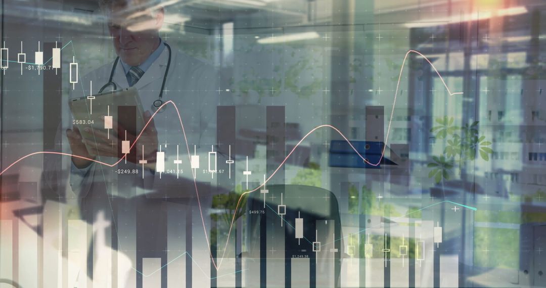 Doctor Analyzing Financial Data on Tablet in Modern Office