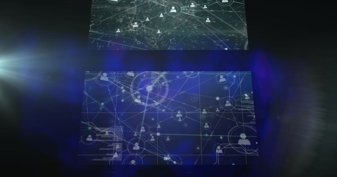 Futuristic Digital Interface with Data Networks and Icons