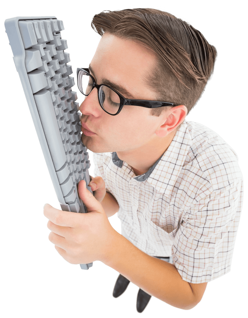 Geeky Guy Kissing Keyboard with Transparent Background - Download Free Stock Images Pikwizard.com