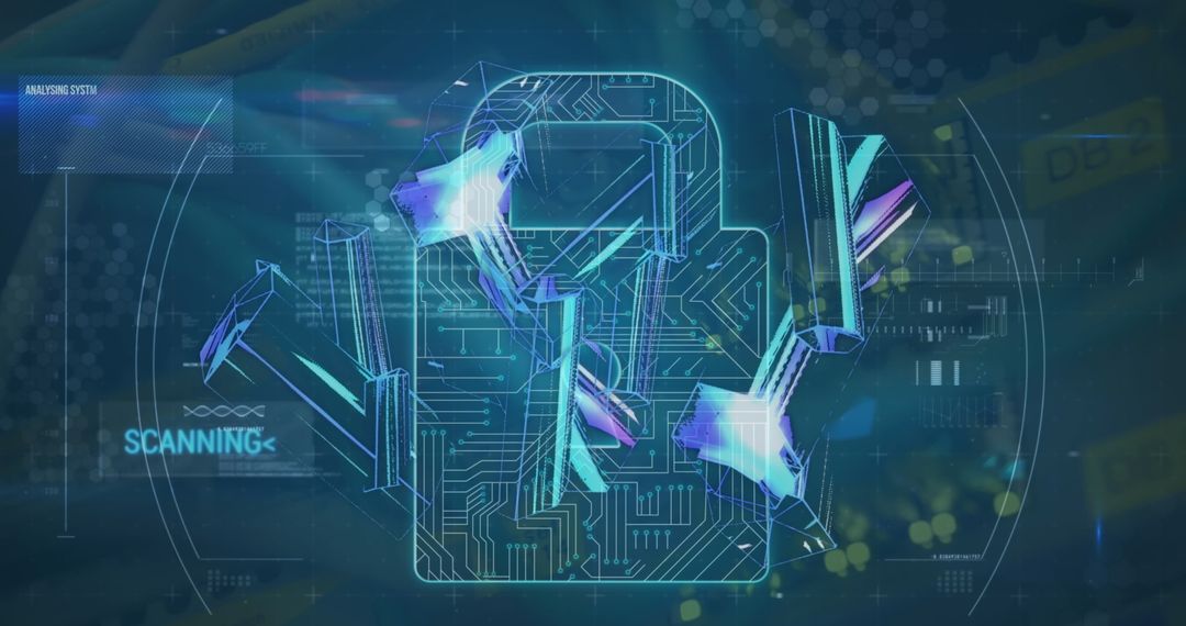 Futuristic Cyber Head Interface with Glowing Circuits and Scanner