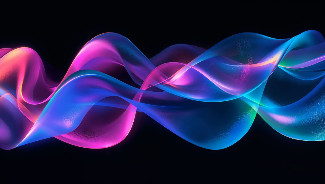 Flowing Neon Ribbon Waves with Vivid Gradient Glow over Dark Void