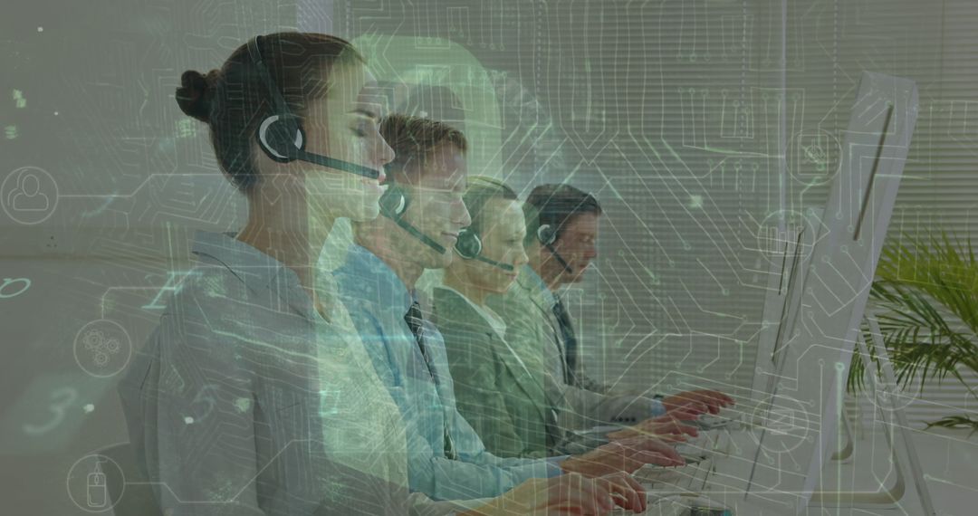 Office Workers in a Digitalized Environment with Futuristic Interface