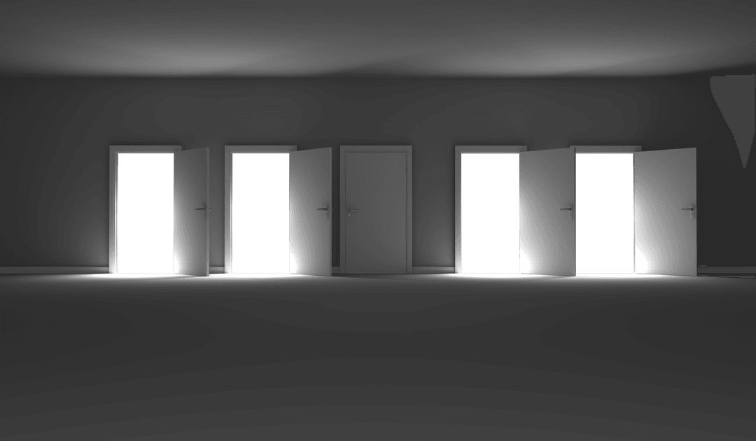 Surreal Room with Open Doors on Transparent Background