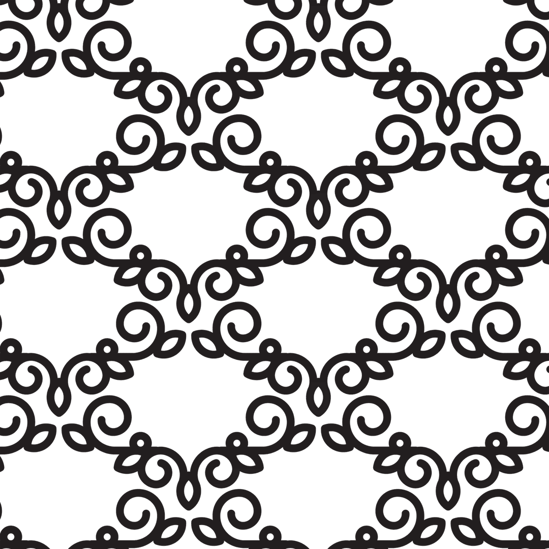 Seamless Black Decorative Pattern on Transparent Background