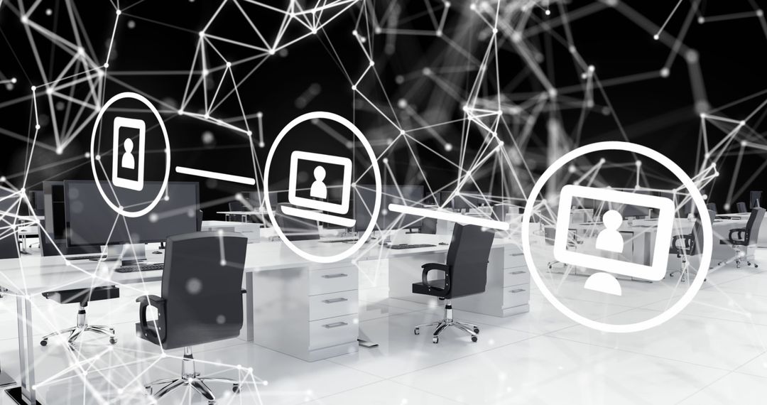 Digital Networking Technology Over Modern Office Workspace