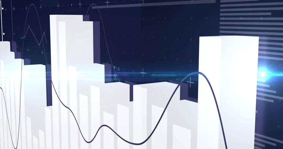 3D white bar chart with dark trend line on futuristic virtual analytics dashboard neon glow