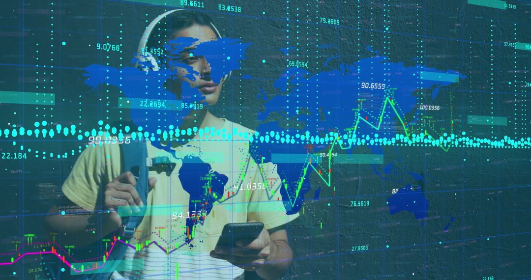 Man Analyzing Global Financial Data on Smartphone Innovation Concepts