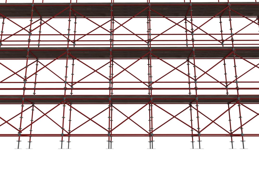 Transparent View Red Metal Construction Scaffolding