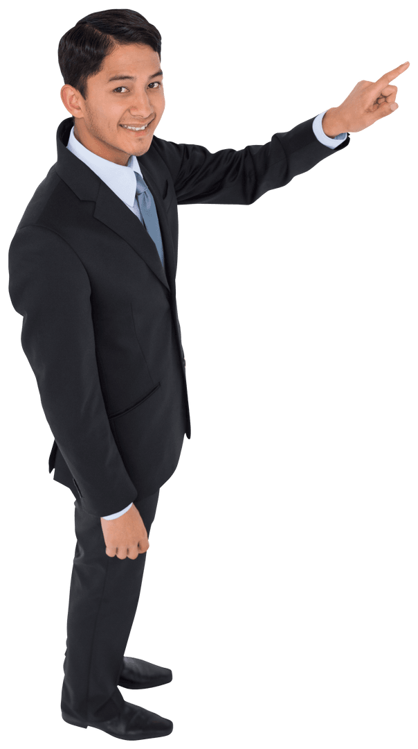 Smiling Businessman Pointing on Transparent Background