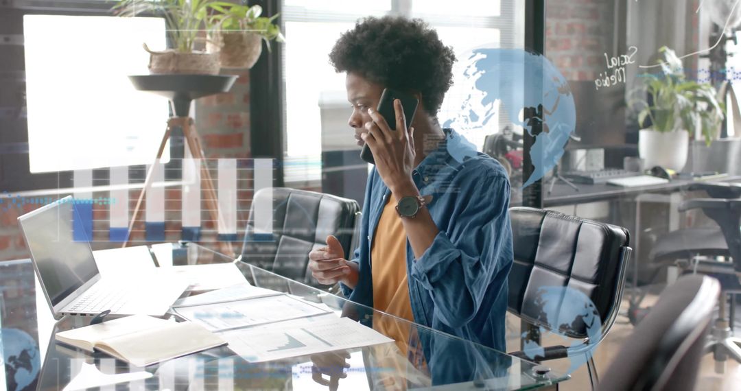 African American Businessman Engaging in Data Processing