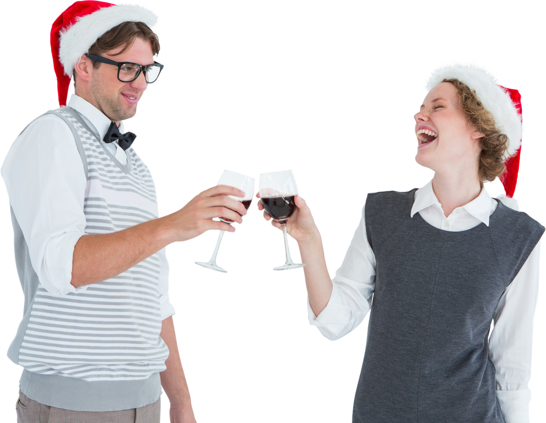 Transparent Celebration: Happy Geeky Hipster Couple Toasting Wine - Download Free Stock Images Pikwizard.com