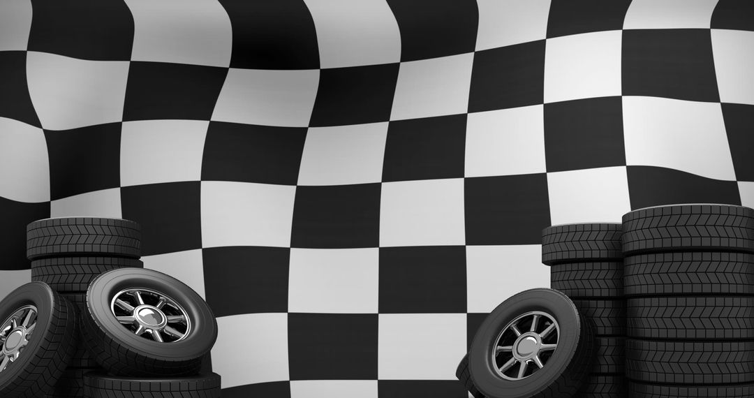 Variety of Stacked Tires on Checkered Flag Background - Free Images, Stock Photos and Pictures on Pikwizard.com