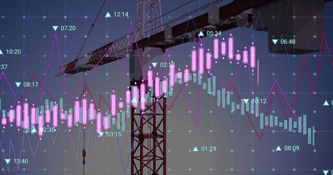 Financial Data Overlay on Construction Site with Crane