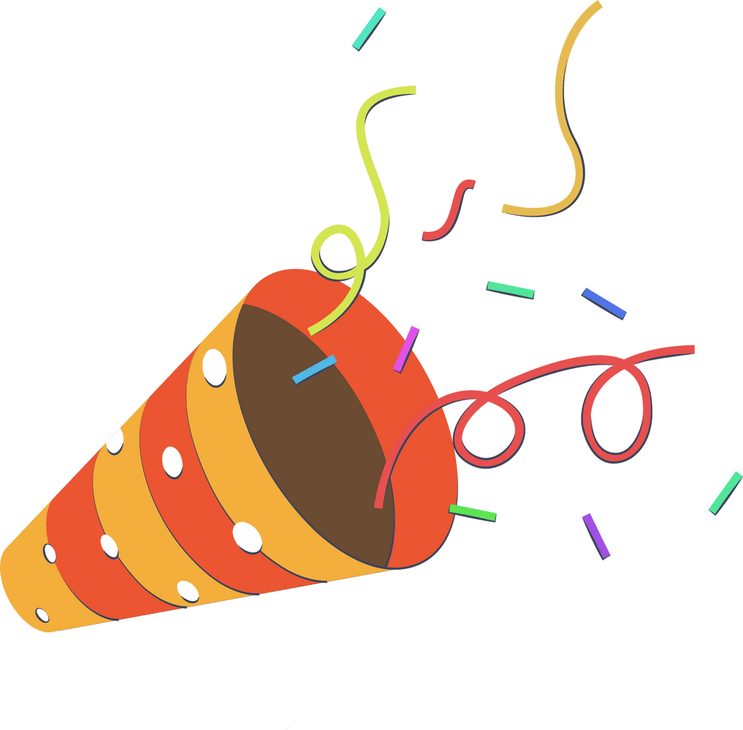 Colorful Confetti Party Popper on Transparent Background