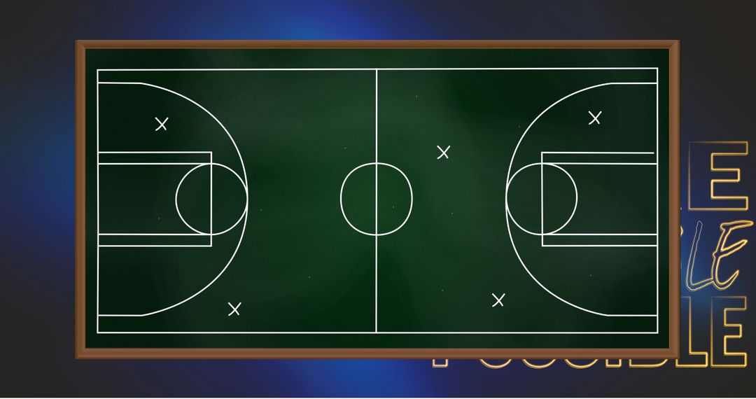 Strategy Game Plan on Chalkboard Basketball Court Drawing