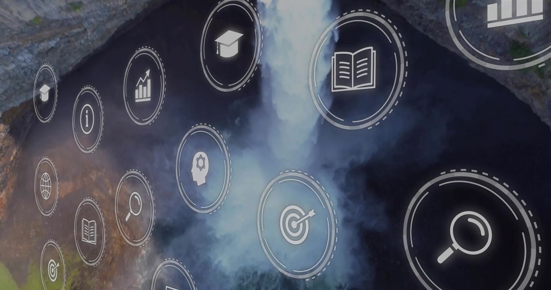 Digital Innovation Overlay on Stunning Waterfall Scenery