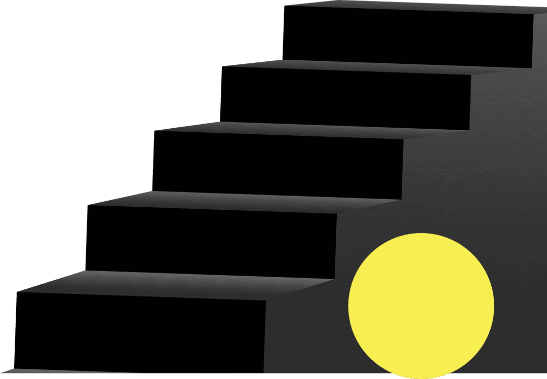 Geometric Staircase Blocks with Yellow Circle on Transparent Background