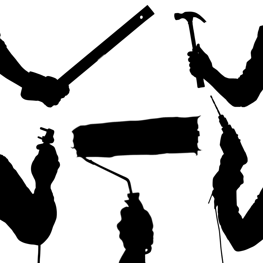 Collective Tools in Silhouette on Transparent Background